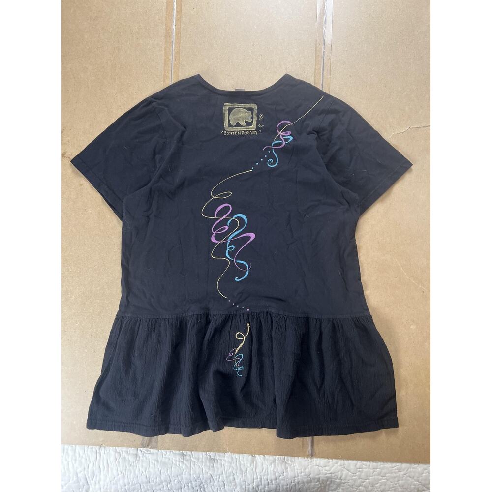 BLUE-EYED BEAR Tunic Womens L Black Ruffle Crew Neck Short Sleeve Casual - Picture 6 of 6